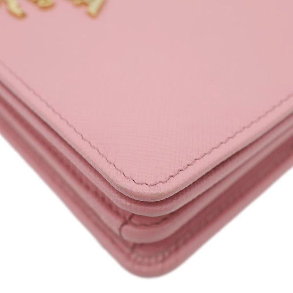 PRADA Chain Flap Saffiano Leather Crossbody Bag Pink