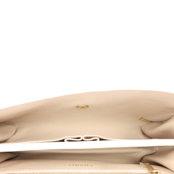 CHANEL Coco Luxe Flap Quilted Lambskin Leather Top Handle Shoulder Bag White