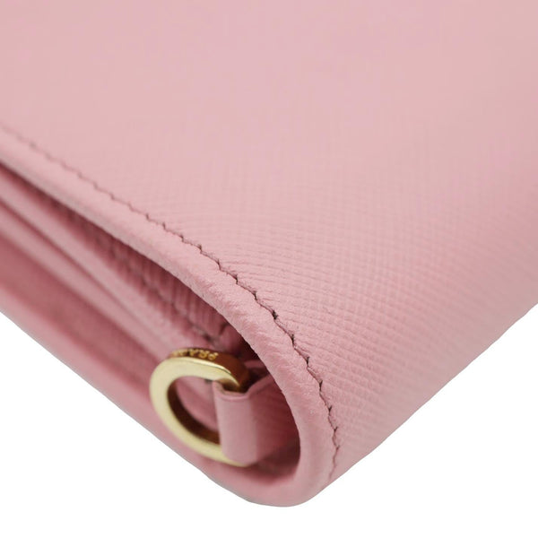 PRADA Chain Flap Saffiano Leather Crossbody Bag Pink