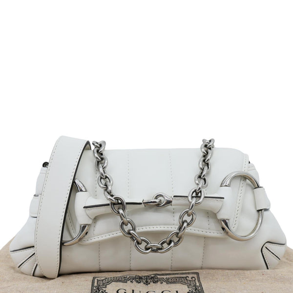 GUCCI Horsebit Quilted Lambskin Leather Chain Shoulder Bag White 764339