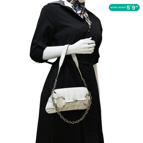 GUCCI Horsebit Quilted Lambskin Leather Chain Shoulder Bag White 764339