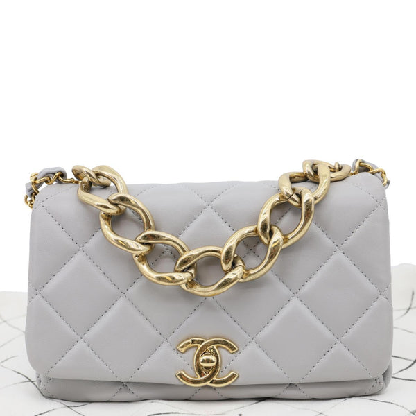 CHANEL Match Flap Mini Quilted Lambskin leather Crossbody Bag Grey