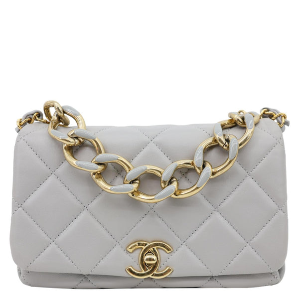 CHANEL Match Flap Mini Quilted Lambskin leather Crossbody Bag Grey