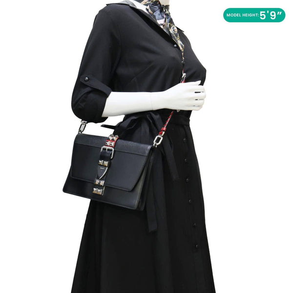PRADA Studded Elektra Saffiano Leather Crossbody Bag Black