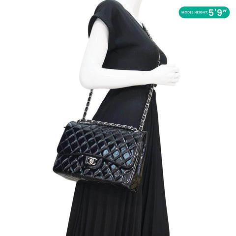 CHANEL Classic Double Flap Patent Leather Shoulder Bag Black