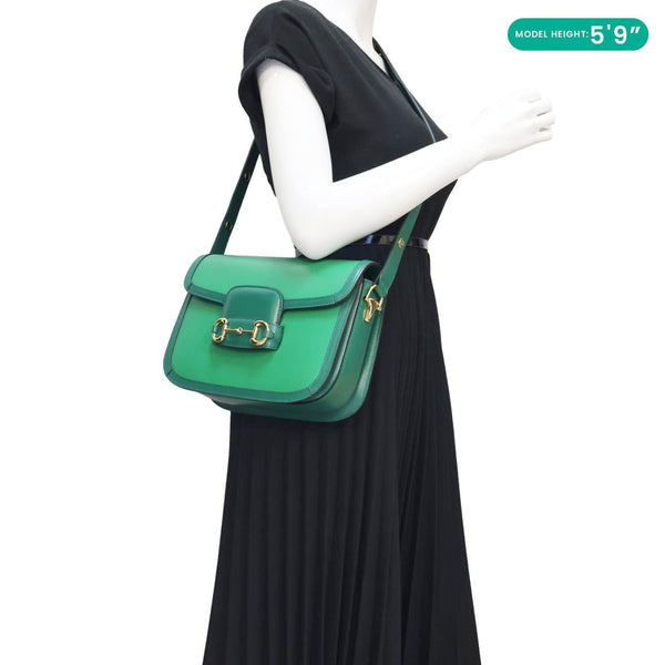 GUCCI Horsebit 1955 Small Leather Shoulder Bag Green 602204