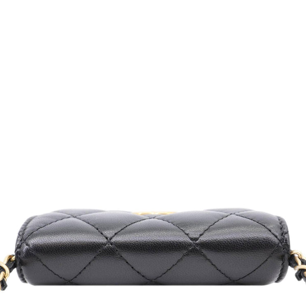 CHANEL Romance Quilted Lambskin Leather Clutch With Chain Black
