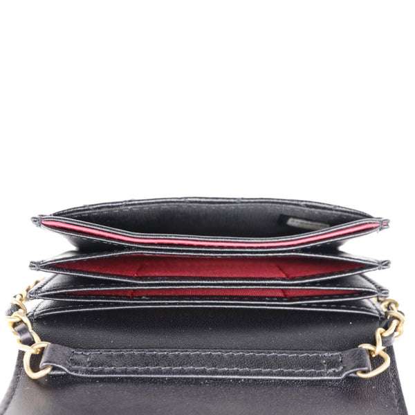 CHANEL Romance Quilted Lambskin Leather Clutch With Chain Black