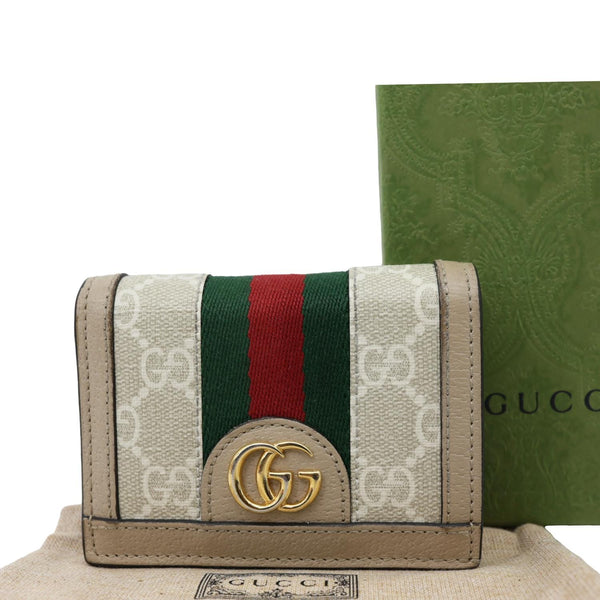 GUCCI Ophidia Web GG Supreme Canvas Card Case Wallet Beige 523155