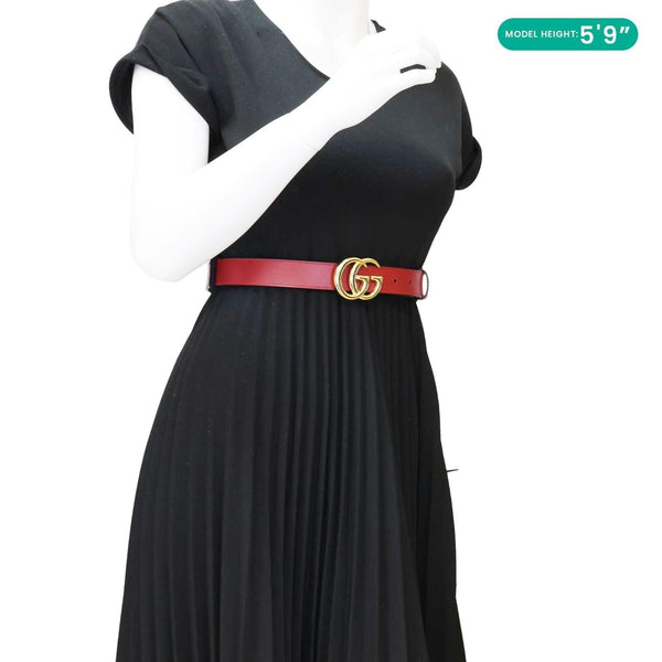 Gucci Double G Buckle Marmont Leather Belt Red- Model Wearing