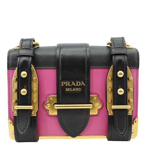 PRADA Cahier City Calf Saffiano Leather Shoulder Bag Pink