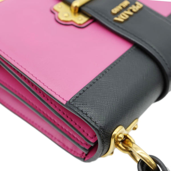 PRADA Cahier City Calf Saffiano Leather Shoulder Bag Pink