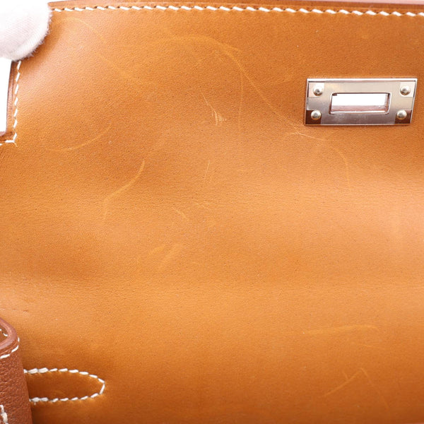 HERMES Kelly 25 Sellier Calfskin Leather Shoulder Bag Brown