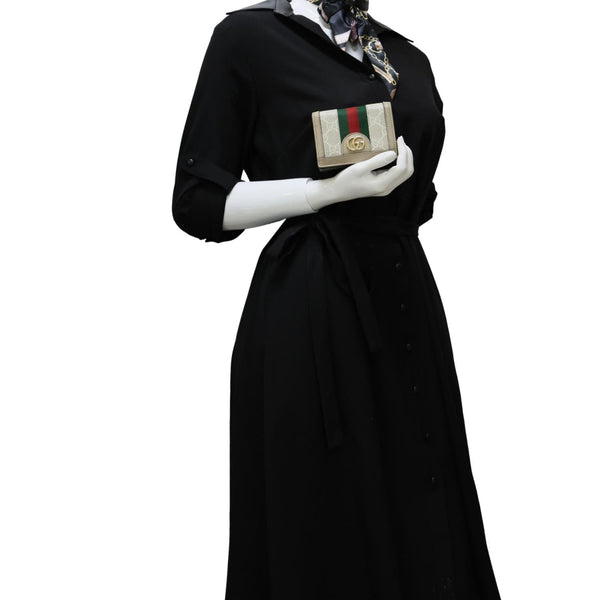 GUCCI Ophidia Web GG Supreme Canvas Card Case Wallet Beige 523155