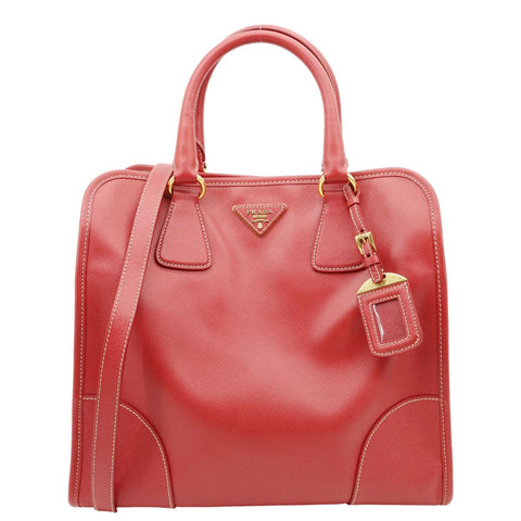 PRADA Saffiano Lux Leather Shoulder Bag Red