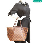 LOUIS VUITTON Neverfull MM Damier Ebene Tote Bag Rose Ballerine