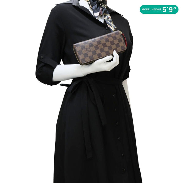 LOUIS VUITTON Clemence Damier Ebene Zippy Wallet Brown