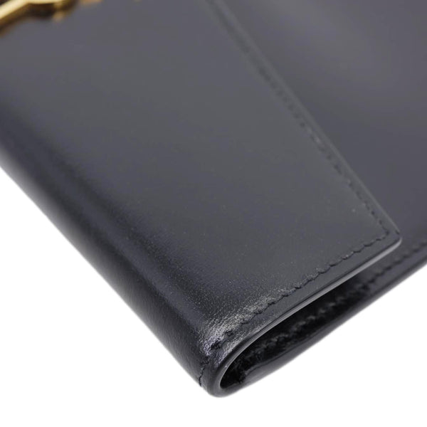 YVES SAINT LAURENT Uptown Envelope Smooth Shiny Calfskin Leather Pouch Black