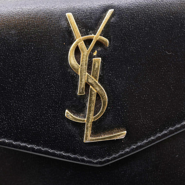 YVES SAINT LAURENT Uptown Envelope Smooth Shiny Calfskin Leather Pouch Black