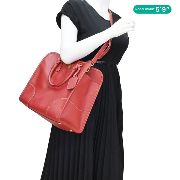 PRADA Saffiano Lux Leather Shoulder Bag Red