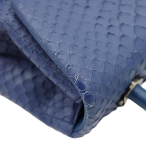 CHANEL Coco Handle Flap Python Leather Shoulder Bag Blue
