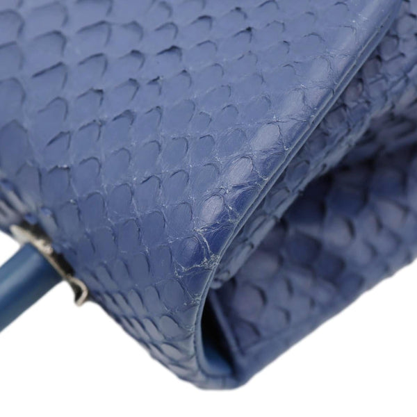 CHANEL Coco Handle Flap Python Leather Shoulder Bag Blue