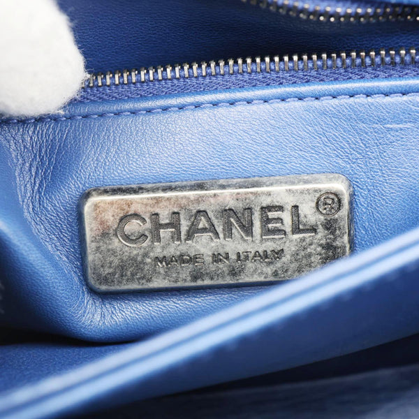 CHANEL Coco Handle Flap Python Leather Shoulder Bag Blue