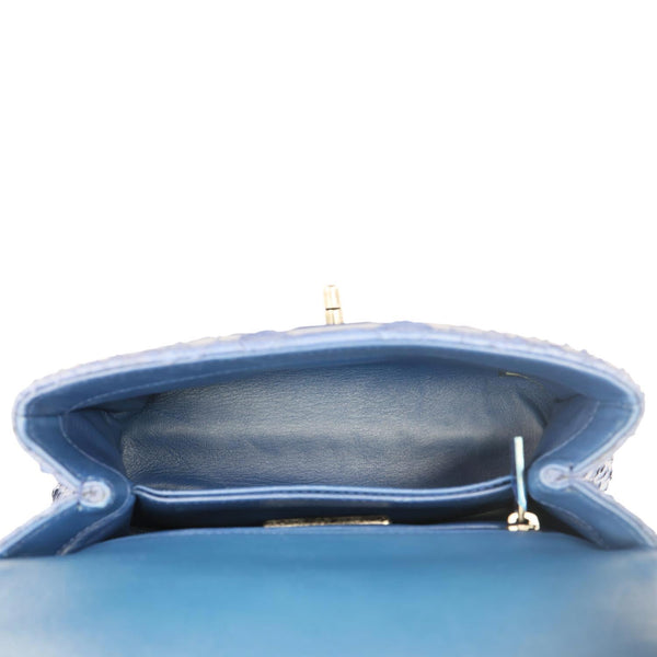 CHANEL Coco Handle Flap Python Leather Shoulder Bag Blue