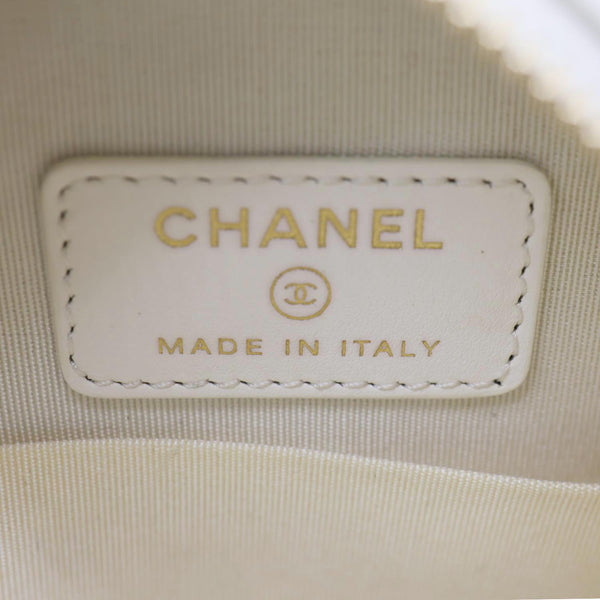 CHANEL In The Loop Round Caviar Leather Clutch Crossbody Bag White