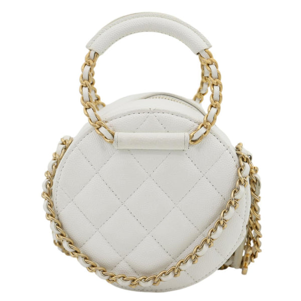 CHANEL In The Loop Round Caviar Leather Clutch Crossbody Bag White