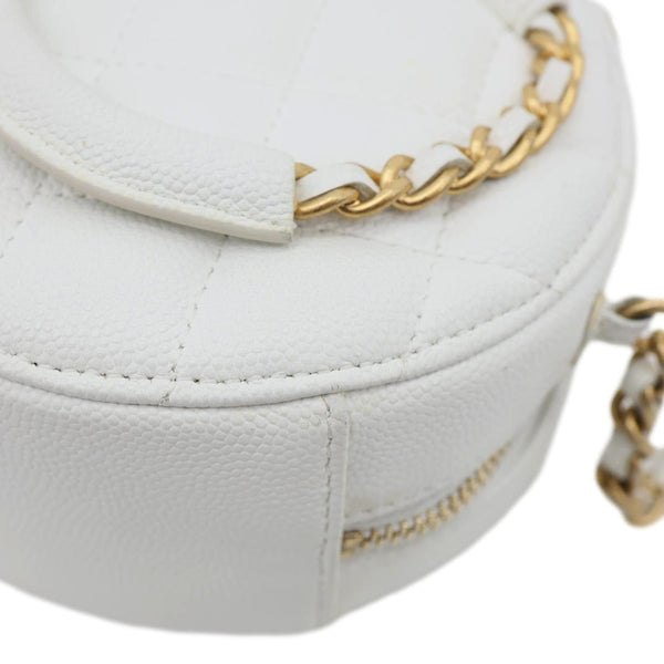 CHANEL In The Loop Round Caviar Leather Clutch Crossbody Bag White
