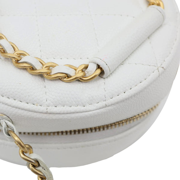 CHANEL In The Loop Round Caviar Leather Clutch Crossbody Bag White