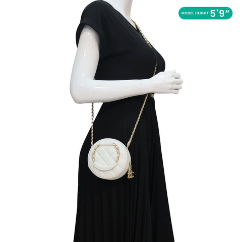 CHANEL In The Loop Round Caviar Leather Clutch Crossbody Bag White