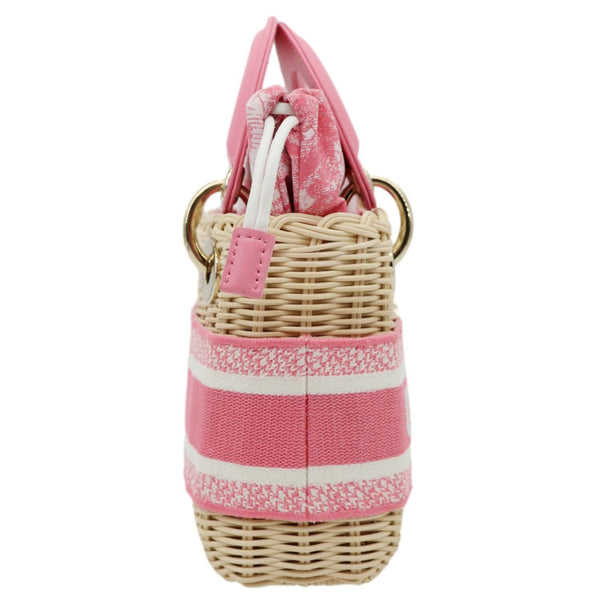 CHRISTIAN DIOR Lady Dior Wicker Oblique Shoulder Bag Fluorescent Pink