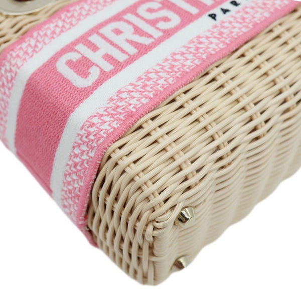 CHRISTIAN DIOR Lady Dior Wicker Oblique Shoulder Bag Fluorescent Pink