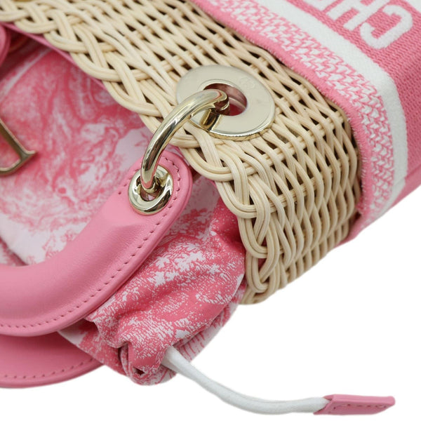 CHRISTIAN DIOR Lady Dior Wicker Oblique Shoulder Bag Fluorescent Pink