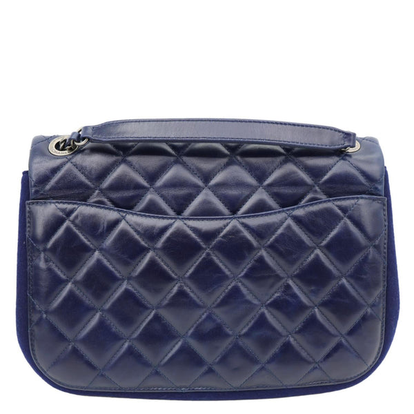 CHANEL Classic Single Flap Wool Leather Shoulder Bag Navy Blue