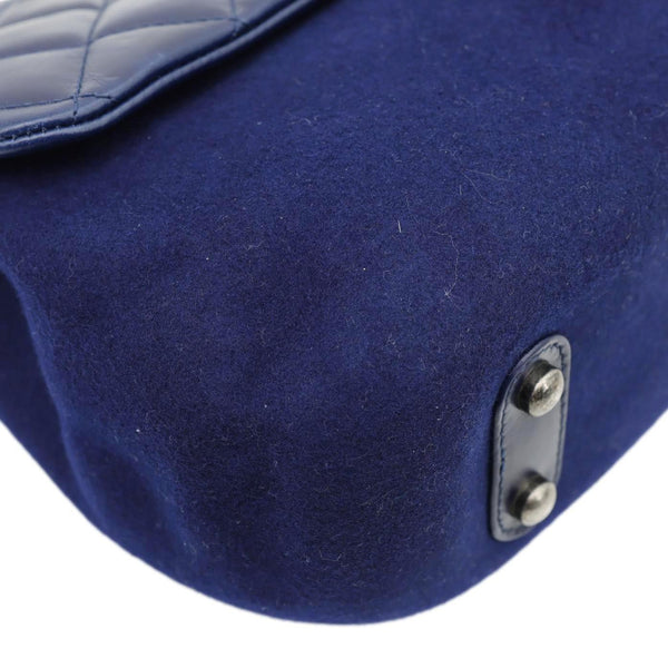 CHANEL Classic Single Flap Wool Leather Shoulder Bag Navy Blue