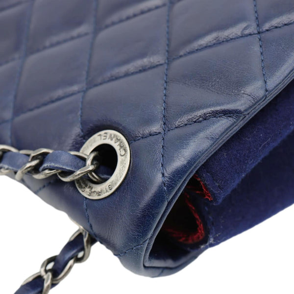 CHANEL Classic Single Flap Wool Leather Shoulder Bag Navy Blue