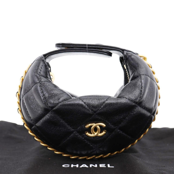 CHANEL Chain Around Mini Quilted Lambskin Leather Pouch Black