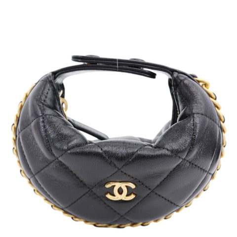 CHANEL Chain Around Mini Quilted Lambskin Leather Pouch Black