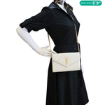 YVES SAINT LAURENT Cassandre Envelope Chevron Grain De Poudre Leather Crossbody Bag Off White