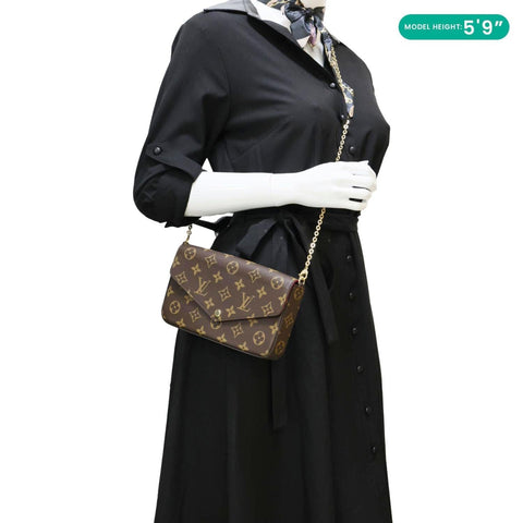 LOUIS VUITTON Felicie Pochette Monogram Canvas Crossbody Bag Brown