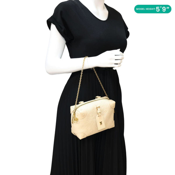 LOUIS VUITTON Petite Malle Souple Monogram Empreinte Leather Shoulder Bag Cream