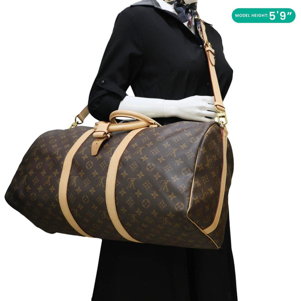 LOUIS VUITTON Keepall 50 Bandouliere Monogram Canvas Travel Bag Brown