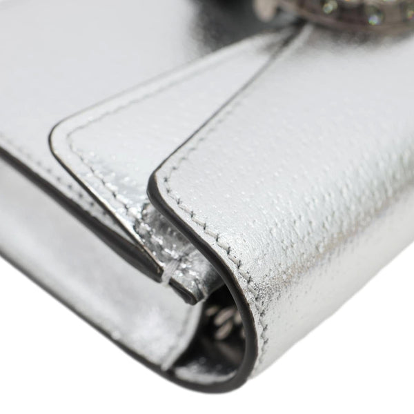 GUCCI Dionysus Super Mini Metallic Leather Crossbody Bag Silver 476432
