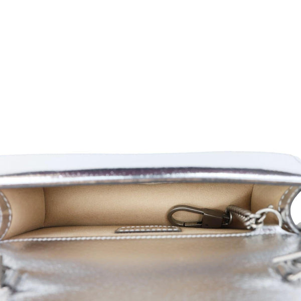 GUCCI Dionysus Super Mini Metallic Leather Crossbody Bag Silver 476432