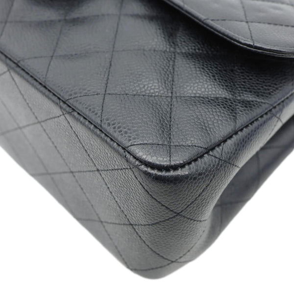 CHANEL Classic Jumbo Double Flap Quilted Caviar Leather Shoulder Bag Black