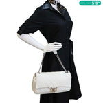 CHANEL Jumbo Icons Secret Label Flap Leather Satchel Bag White