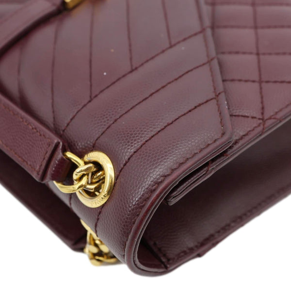 YVES SAINT LAURENT Envelope Flap Medium Grain De Poudre Crossbody Bag Burgundy